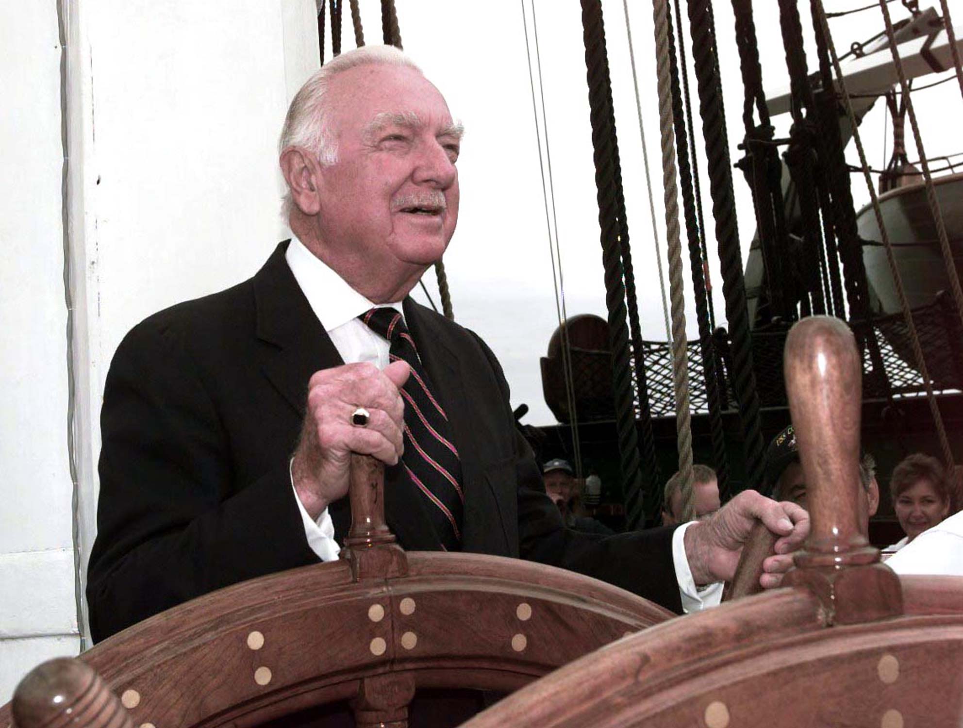 Walter Cronkite in his ship